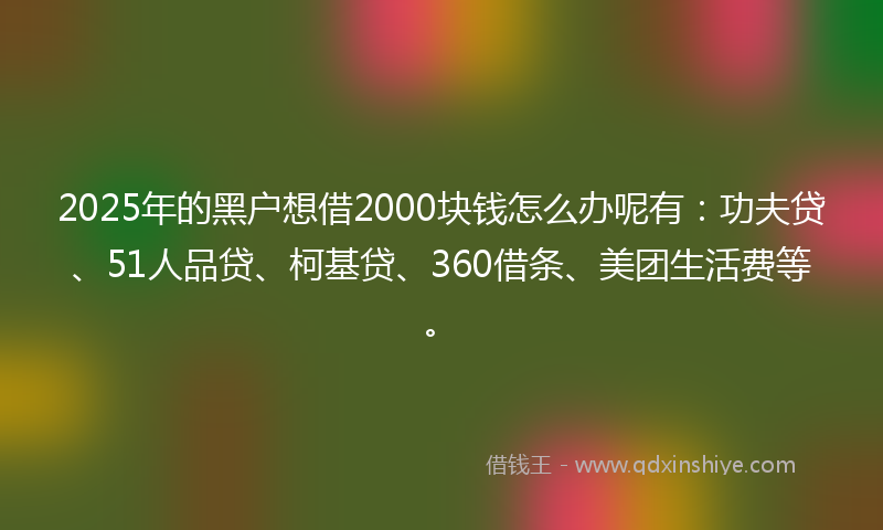 2025年的黑户想借2000块钱怎么办呢有：功夫贷、51人品贷、柯基贷、360借条、美团生活费等。