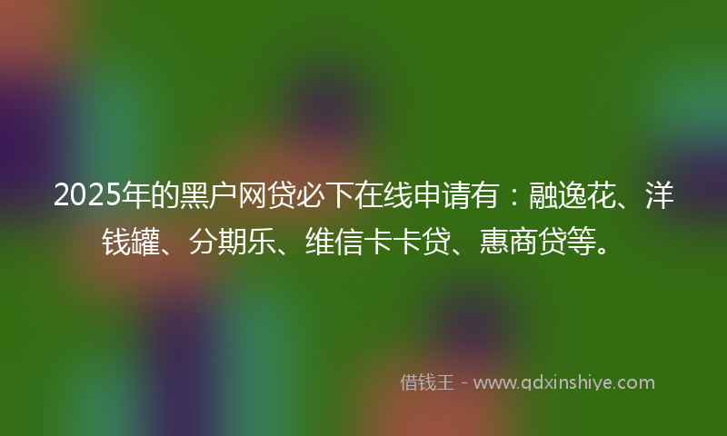 2025年的黑户网贷必下在线申请有：融逸花、洋钱罐、分期乐、维信卡卡贷、惠商贷等。