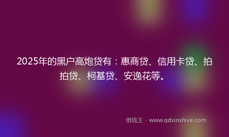 2025年的黑户高炮贷有：惠商贷、信用卡贷、拍拍贷、柯基贷、安逸花等。