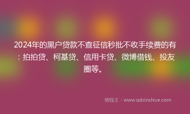 2024年的黑户贷款不查征信秒批不收手续费的有：拍拍贷、柯基贷、信用卡贷、微博借钱、投友圈等。