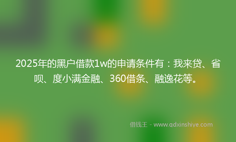 2025年的黑户借款1w的申请条件有：我来贷、省呗、度小满金融、360借条、融逸花等。