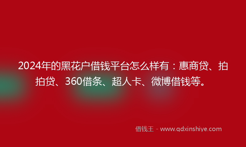2024年的黑花户借钱平台怎么样有：惠商贷、拍拍贷、360借条、超人卡、微博借钱等。