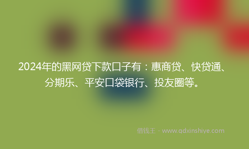 2024年的黑网贷下款口子有：惠商贷、快贷通、分期乐、平安口袋银行、投友圈等。