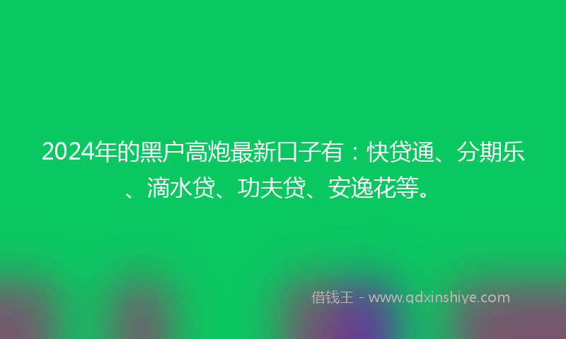 2024年的黑户高炮最新口子有：快贷通、分期乐、滴水贷、功夫贷、安逸花等。