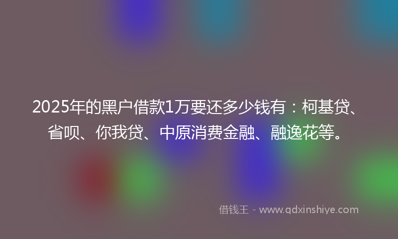 2025年的黑户借款1万要还多少钱有：柯基贷、省呗、你我贷、中原消费金融、融逸花等。