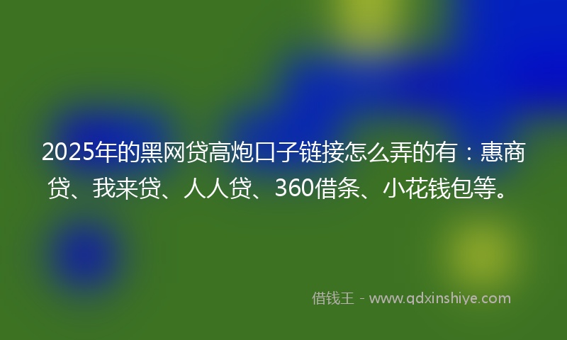 2025年的黑网贷高炮口子链接怎么弄的有：惠商贷、我来贷、人人贷、360借条、小花钱包等。
