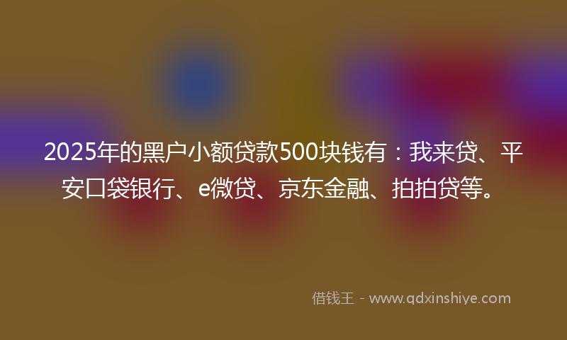 2025年的黑户小额贷款500块钱有：我来贷、平安口袋银行、e微贷、京东金融、拍拍贷等。