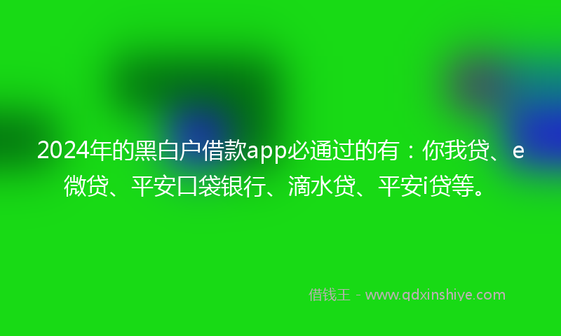 2024年的黑白户借款app必通过的有：你我贷、e微贷、平安口袋银行、滴水贷、平安i贷等。