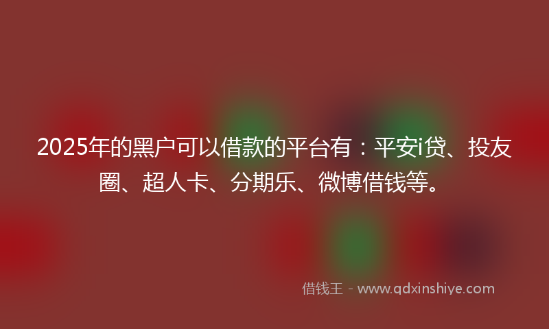 2025年的黑户可以借款的平台有：平安i贷、投友圈、超人卡、分期乐、微博借钱等。