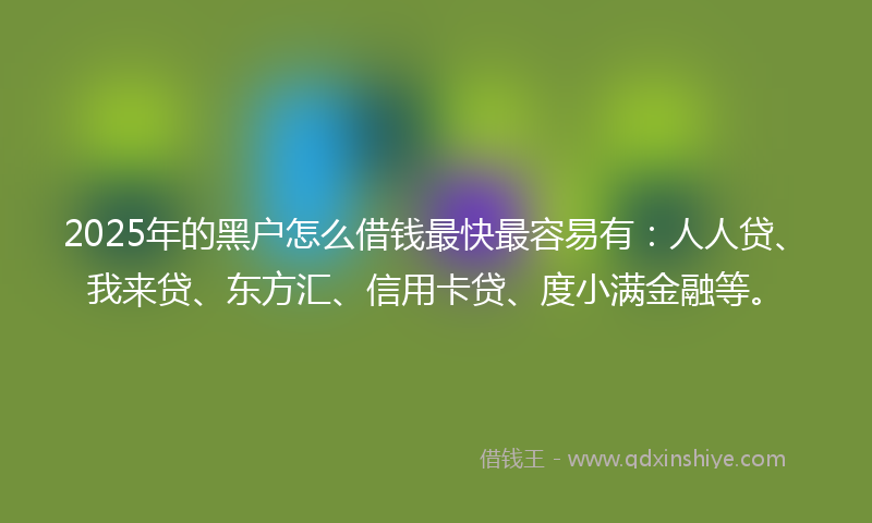 2025年的黑户怎么借钱最快最容易有：人人贷、我来贷、东方汇、信用卡贷、度小满金融等。