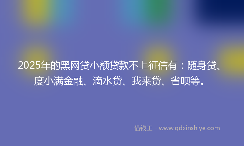 2025年的黑网贷小额贷款不上征信有：随身贷、度小满金融、滴水贷、我来贷、省呗等。
