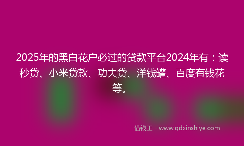 2025年的黑白花户必过的贷款平台2024年有：读秒贷、小米贷款、功夫贷、洋钱罐、百度有钱花等。