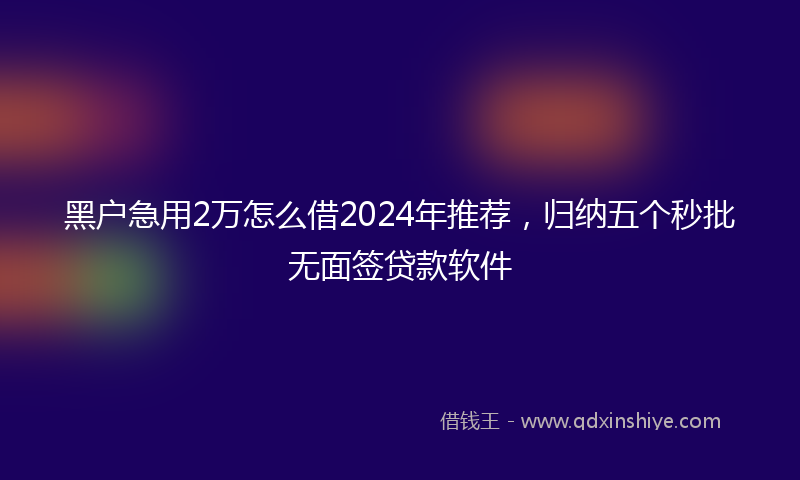 黑户急用2万怎么借2024年推荐，归纳五个秒批无面签贷款软件
