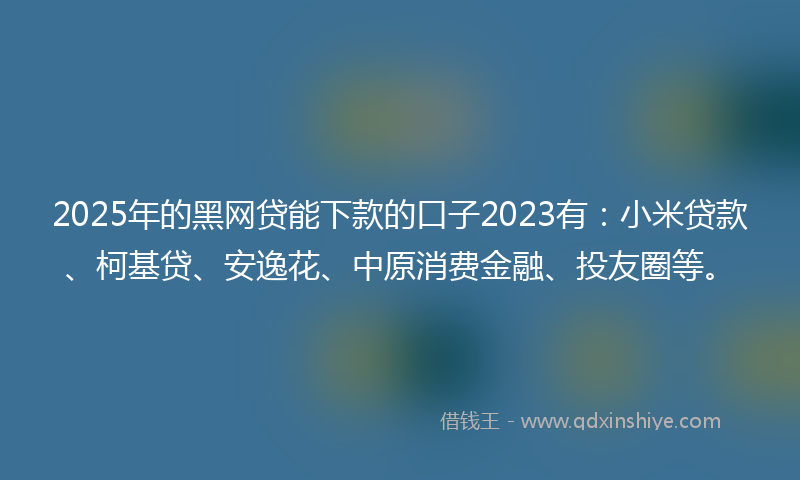 2025年的黑网贷能下款的口子2023有：小米贷款、柯基贷、安逸花、中原消费金融、投友圈等。