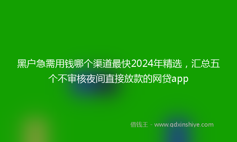 黑户急需用钱哪个渠道最快2024年精选，汇总五个不审核夜间直接放款的网贷app