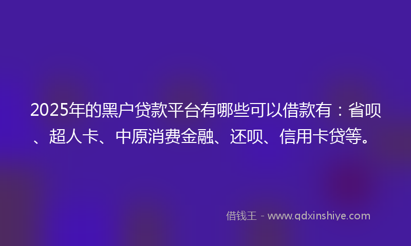 2025年的黑户贷款平台有哪些可以借款有：省呗、超人卡、中原消费金融、还呗、信用卡贷等。