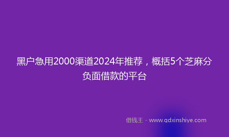 黑户急用2000渠道2024年推荐，概括5个芝麻分负面借款的平台