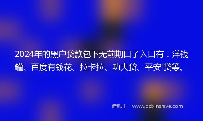 2024年的黑户贷款包下无前期口子入口有：洋钱罐、百度有钱花、拉卡拉、功夫贷、平安i贷等。