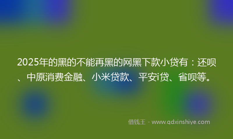2025年的黑的不能再黑的网黑下款小贷有：还呗、中原消费金融、小米贷款、平安i贷、省呗等。