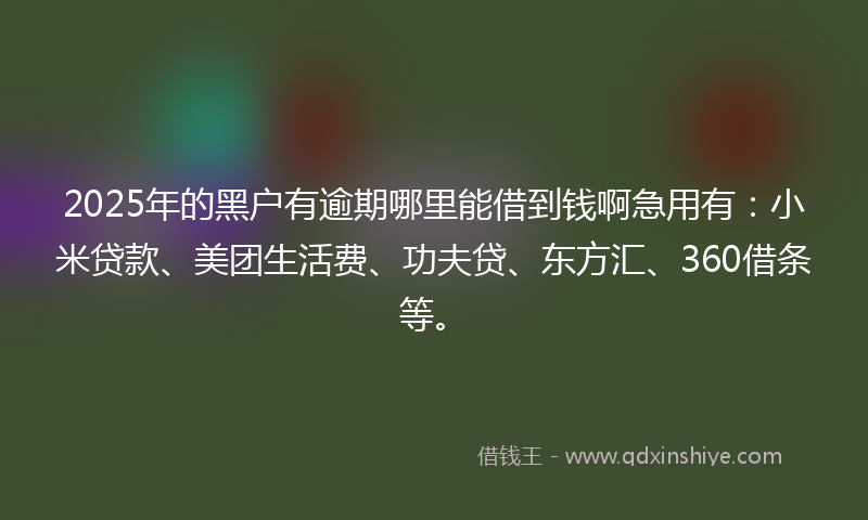 2025年的黑户有逾期哪里能借到钱啊急用有：小米贷款、美团生活费、功夫贷、东方汇、360借条等。