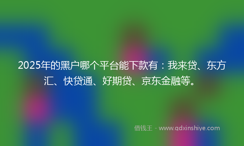 2025年的黑户哪个平台能下款有：我来贷、东方汇、快贷通、好期贷、京东金融等。
