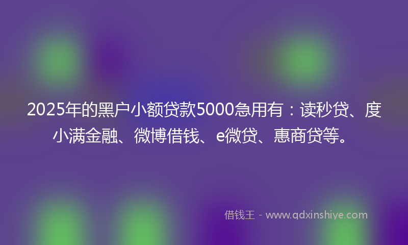 2025年的黑户小额贷款5000急用有：读秒贷、度小满金融、微博借钱、e微贷、惠商贷等。