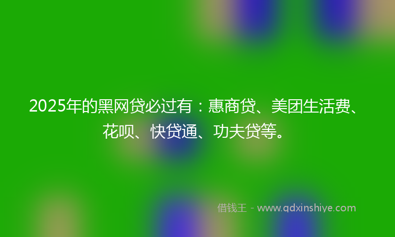 2025年的黑网贷必过有：惠商贷、美团生活费、花呗、快贷通、功夫贷等。