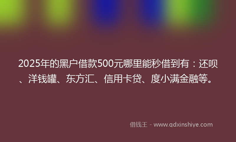 2025年的黑户借款500元哪里能秒借到有：还呗、洋钱罐、东方汇、信用卡贷、度小满金融等。
