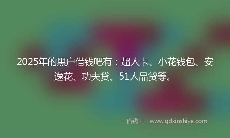 2025年的黑户借钱吧有：超人卡、小花钱包、安逸花、功夫贷、51人品贷等。