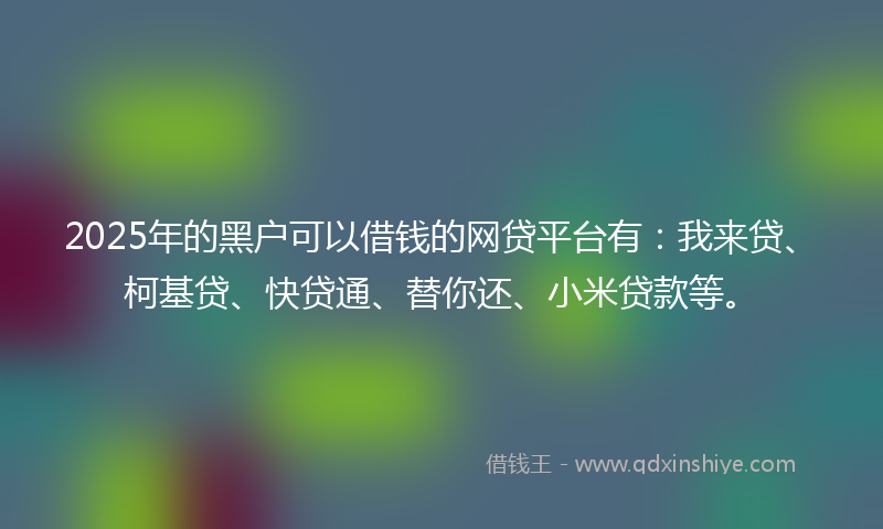2025年的黑户可以借钱的网贷平台有：我来贷、柯基贷、快贷通、替你还、小米贷款等。