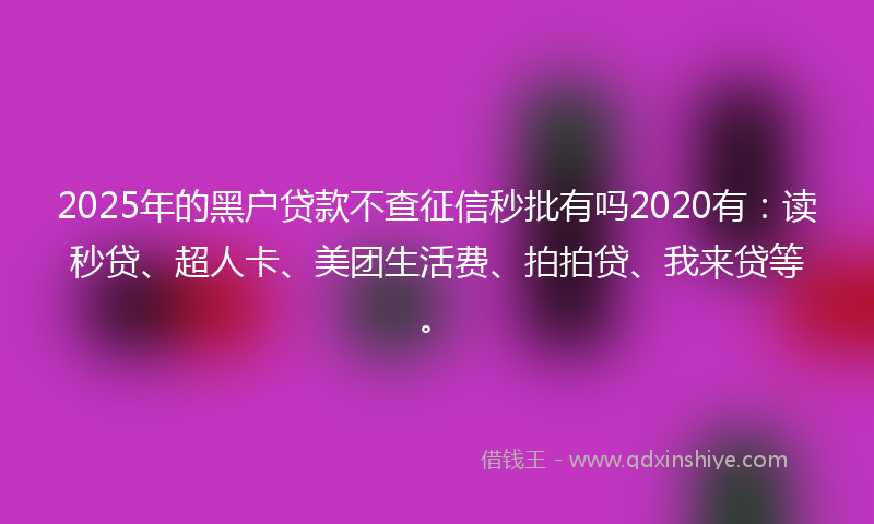 2025年的黑户贷款不查征信秒批有吗2020有：读秒贷、超人卡、美团生活费、拍拍贷、我来贷等。