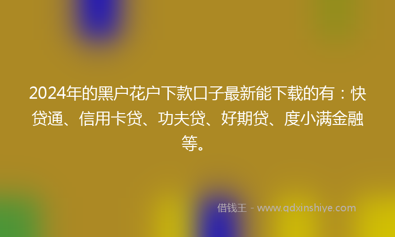 2024年的黑户花户下款口子最新能下载的有：快贷通、信用卡贷、功夫贷、好期贷、度小满金融等。