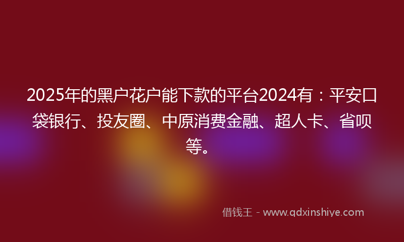 2025年的黑户花户能下款的平台2024有：平安口袋银行、投友圈、中原消费金融、超人卡、省呗等。