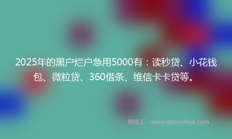 2025年的黑户烂户急用5000有：读秒贷、小花钱包、微粒贷、360借条、维信卡卡贷等。