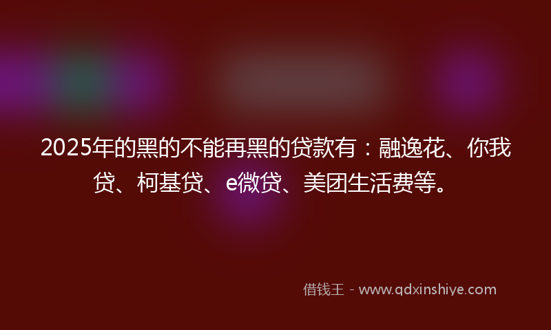 2025年的黑的不能再黑的贷款有：融逸花、你我贷、柯基贷、e微贷、美团生活费等。