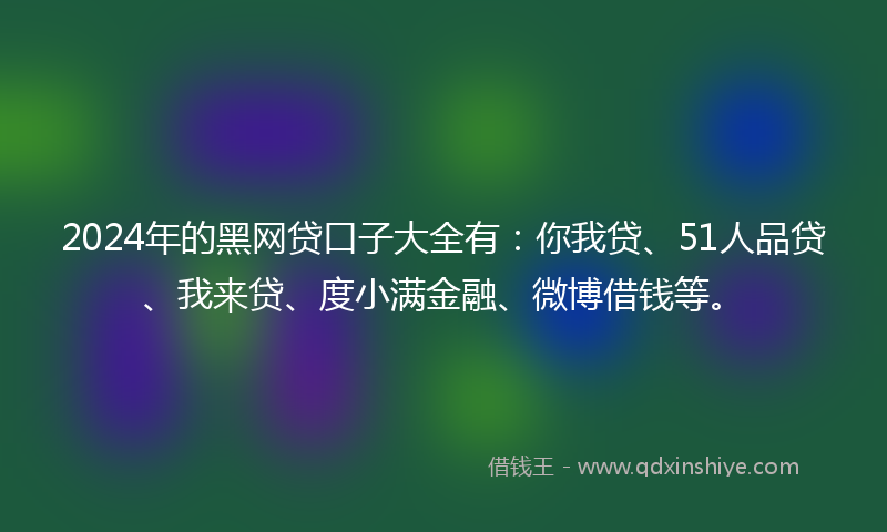 2024年的黑网贷口子大全有：你我贷、51人品贷、我来贷、度小满金融、微博借钱等。