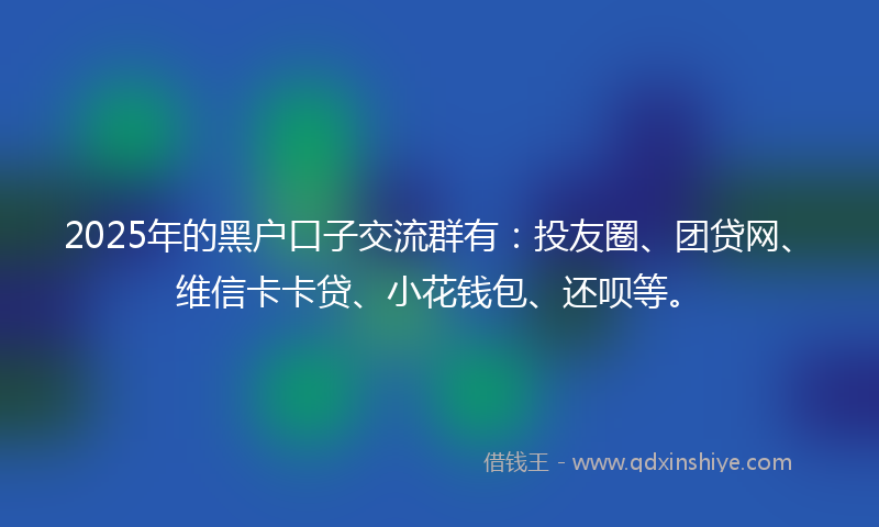 2025年的黑户口子交流群有：投友圈、团贷网、维信卡卡贷、小花钱包、还呗等。