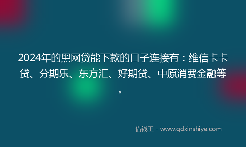 2024年的黑网贷能下款的口子连接有：维信卡卡贷、分期乐、东方汇、好期贷、中原消费金融等。