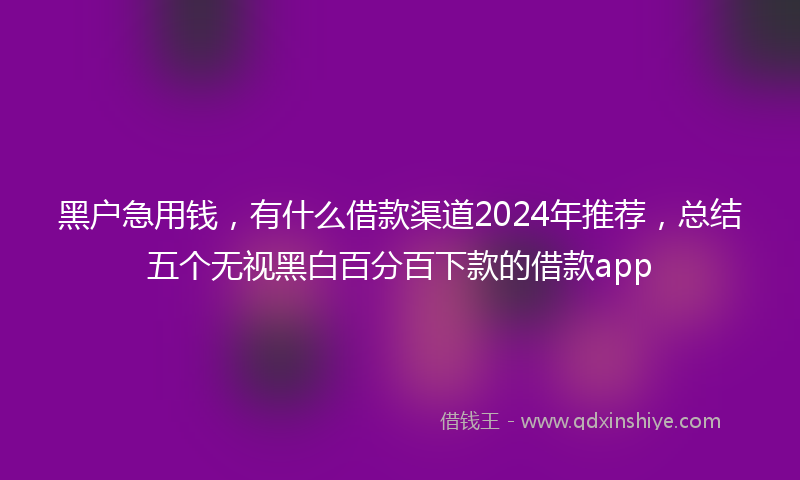 黑户急用钱，有什么借款渠道2024年推荐，总结五个无视黑白百分百下款的借款app