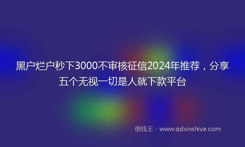 黑户烂户秒下3000不审核征信2024年推荐，分享五个无视一切是人就下款平台