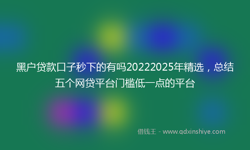 黑户贷款口子秒下的有吗20222025年精选，总结五个网贷平台门槛低一点的平台