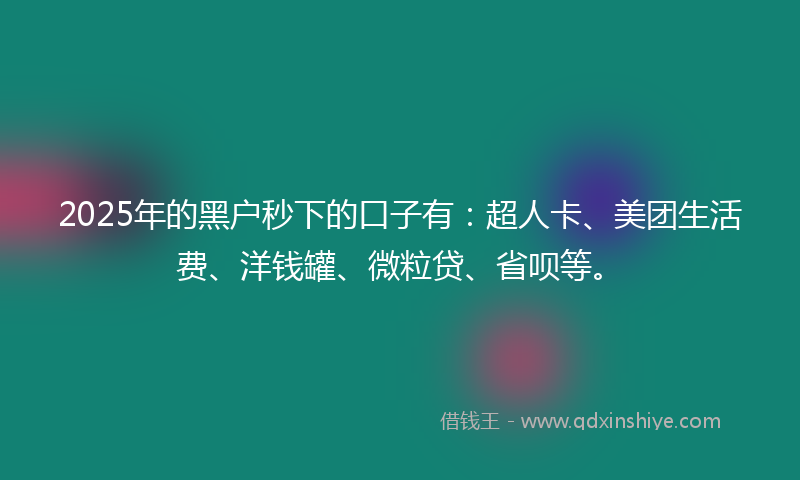 2025年的黑户秒下的口子有：超人卡、美团生活费、洋钱罐、微粒贷、省呗等。