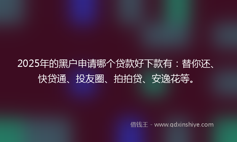 2025年的黑户申请哪个贷款好下款有：替你还、快贷通、投友圈、拍拍贷、安逸花等。
