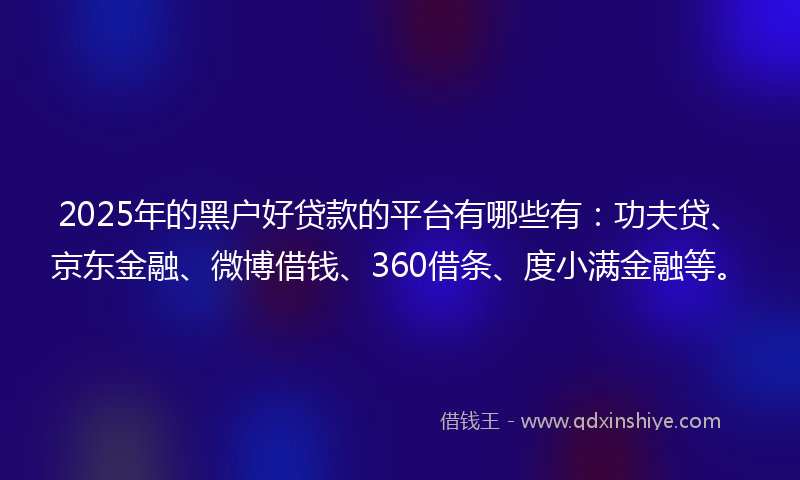 2025年的黑户好贷款的平台有哪些有：功夫贷、京东金融、微博借钱、360借条、度小满金融等。