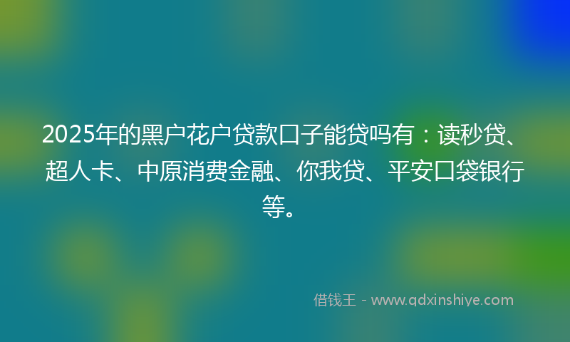 2025年的黑户花户贷款口子能贷吗有：读秒贷、超人卡、中原消费金融、你我贷、平安口袋银行等。