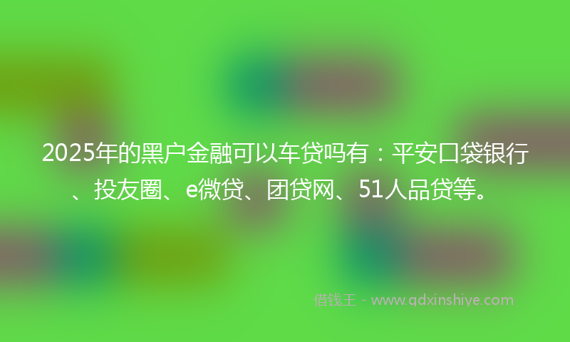 2025年的黑户金融可以车贷吗有：平安口袋银行、投友圈、e微贷、团贷网、51人品贷等。