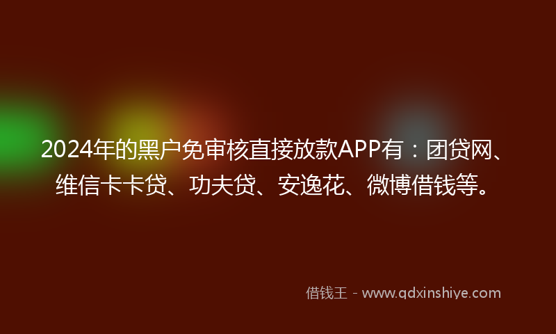 2024年的黑户免审核直接放款APP有：团贷网、维信卡卡贷、功夫贷、安逸花、微博借钱等。