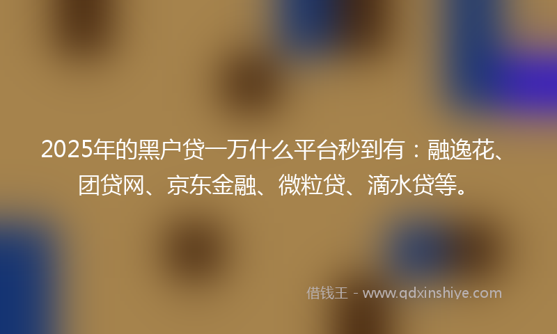 2025年的黑户贷一万什么平台秒到有：融逸花、团贷网、京东金融、微粒贷、滴水贷等。