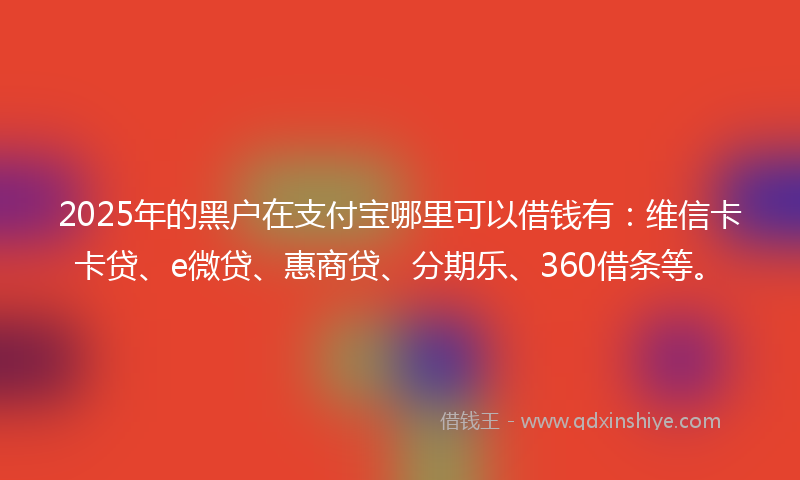 2025年的黑户在支付宝哪里可以借钱有：维信卡卡贷、e微贷、惠商贷、分期乐、360借条等。