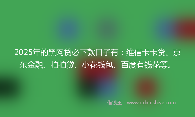 2025年的黑网贷必下款口子有：维信卡卡贷、京东金融、拍拍贷、小花钱包、百度有钱花等。